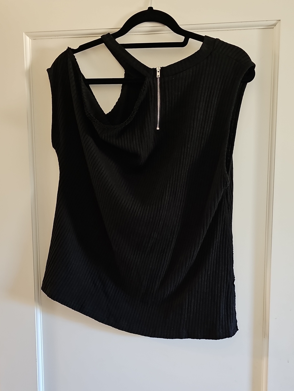 POL Black Ribbed Asymmetric Cokd Shoulder with Back Zip